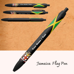 Jamaican Flag Pen, Jamaica / Personalised Black Ink Pen
