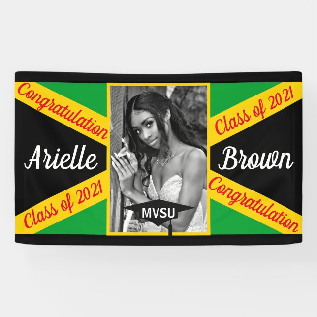 Jamaican Flag Photo Graduation Banner (Horizontal)