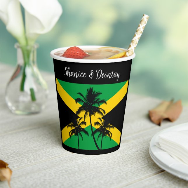Jamaican Flag Wedding Congratulations Paper Cups (Insitu)