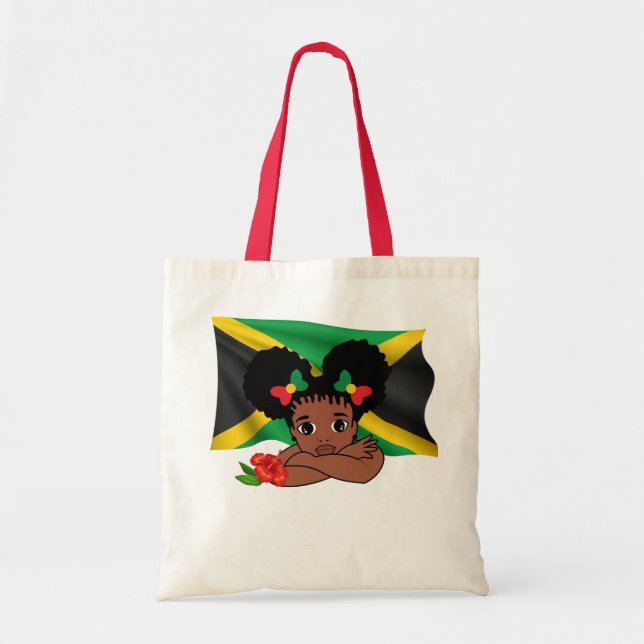 Jamaican Flag with Girl & Hibiscus Flower Tote Bag (Front)