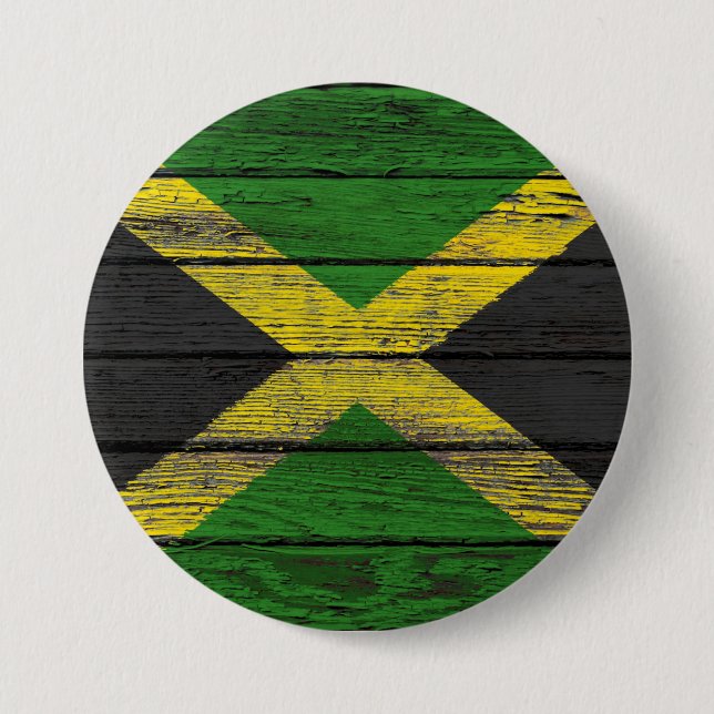 Jamaican Flag with Rough Wood Grain Effect 7.5 Cm Round Badge (Front)