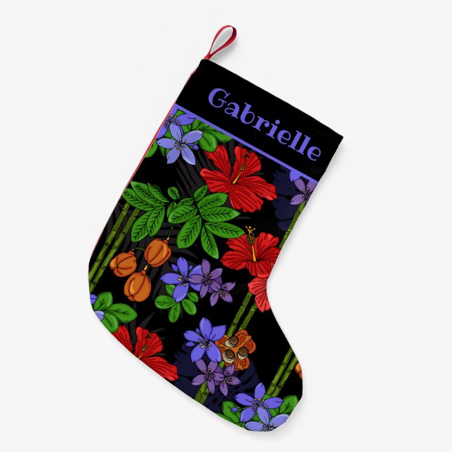 Jamaican Flowers and Fruit Patterned Small Christmas Stocking (Front (Hanging))