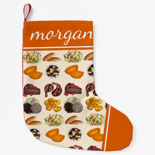 Jamaican Food Ackee Saltfish Curry Goat Bulla Cake Small Christmas Stocking (Front)