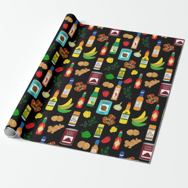 Jamaican Food and Spices Birthday Wrapping Paper (Unrolled)