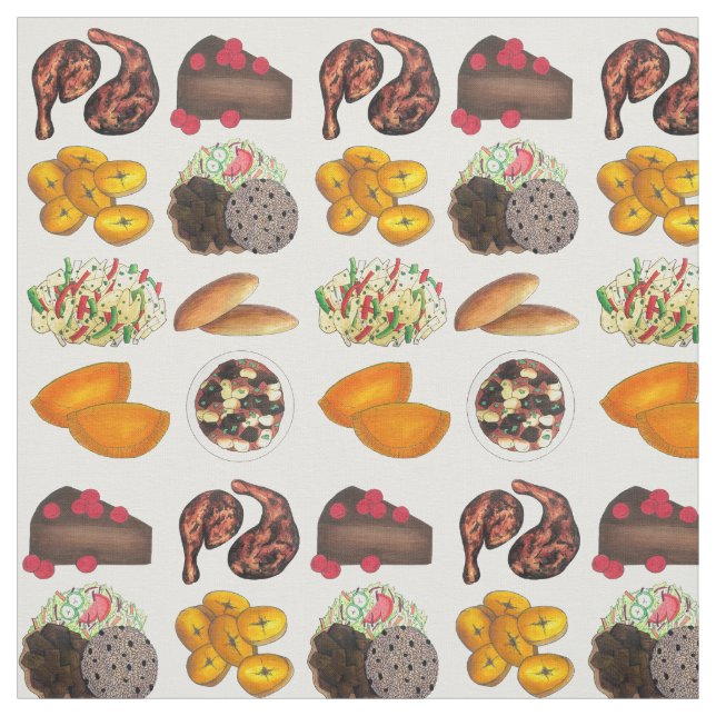 Jamaican Foods Caribbean Island Cuisine Print Fabric (Swatch)