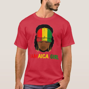 Jamaican Girl Afro Jamaica Flag Hat Pride Patrioti T-Shirt