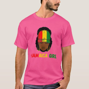 Jamaican Girl Afro Jamaica Flag Hat Pride Patrioti T-Shirt