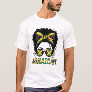 Jamaican Girl Jamaica Flag Pride Black Woman Afro T-Shirt