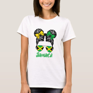 Jamaican Girl Messy Bun Jamaica Summer Vacation Gi T-Shirt