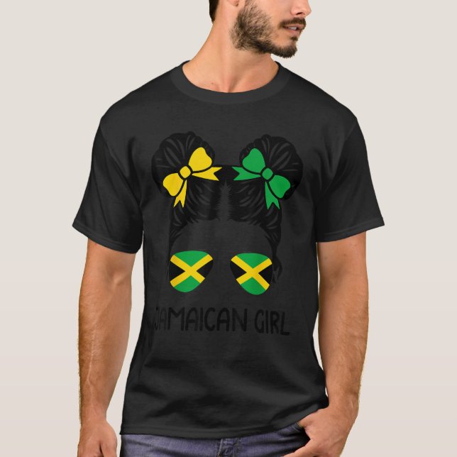 Jamaican Girl Messy Hair Jamaica Pride Patriotic W T-Shirt (Front)