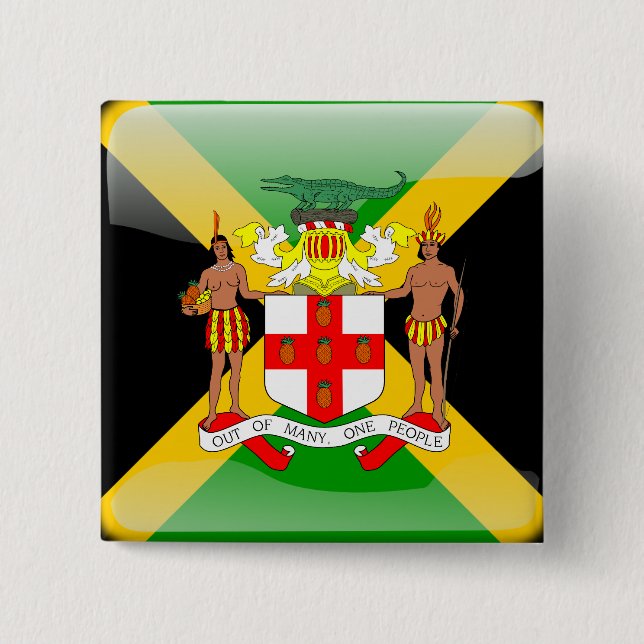 Jamaican glossy flag 15 cm square badge (Front)