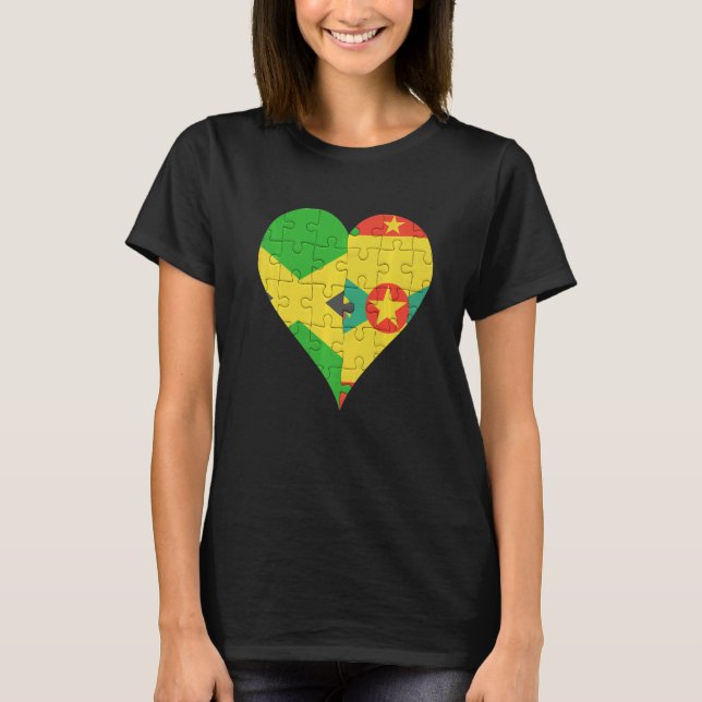 Jamaican Grenadan Flag Heart T-Shirt (Front)