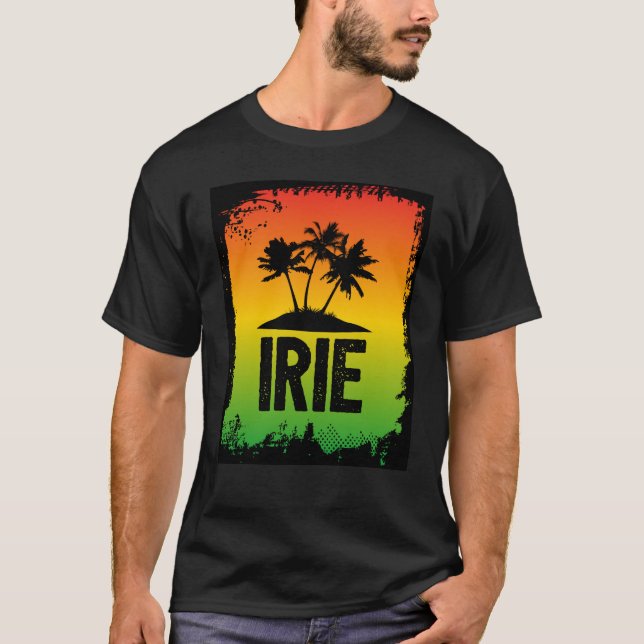 Jamaican IRIE Tropical Palm Trees Rasta Colours T-Shirt (Front)