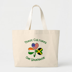 Jamaican Irish American Flags Shamrock Your Name Large Tote Bag