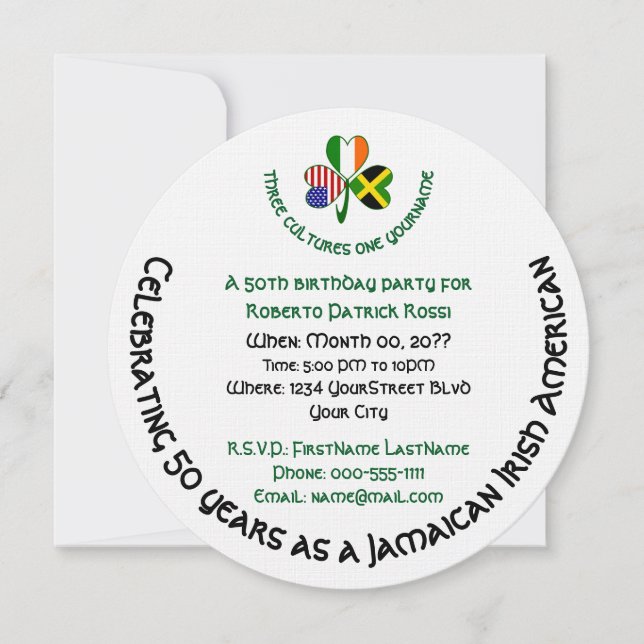Jamaican Irish American Shamrock Birthday  Invitation (Front)