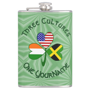 Jamaican Irish American Shamrock Personalised  Hip Flask