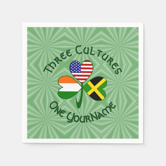 Jamaican Irish American Shamrock Personalised  Napkin (Front)