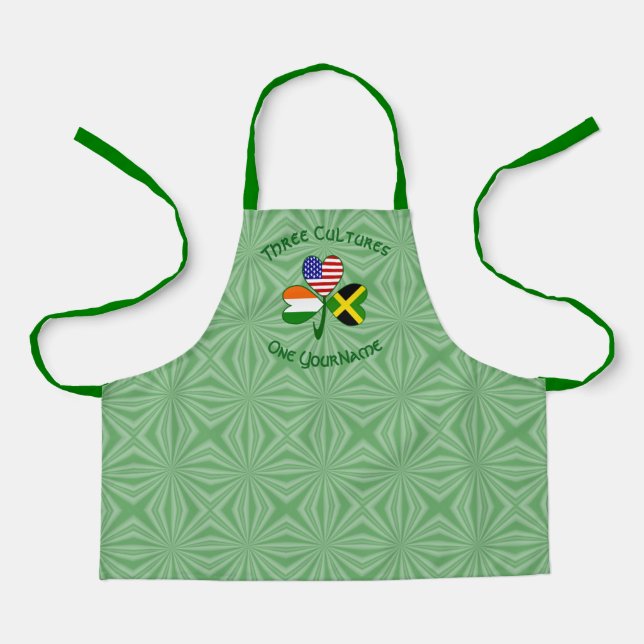 Jamaican Irish USA Flags Shamrock Personalised Kid Apron (Front)