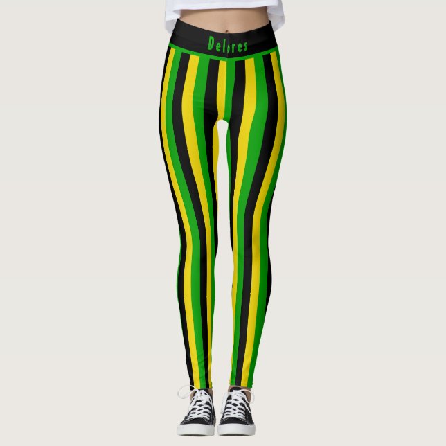Jamaican Island Vibes Striped Leggings (Front)