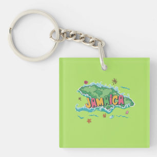 Jamaican island water colour map key ring