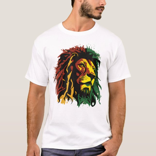 Jamaican Lion Jamaican Rasta Flag Lion Of Judah Re T-Shirt (Front)