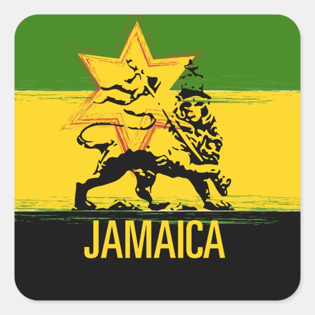 Jamaican Lion of Judah Large Square Sticker (Front)