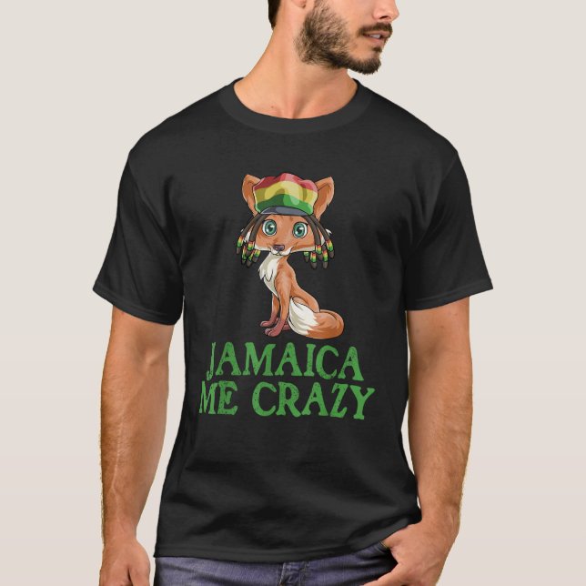 Jamaican Me Crazy Flag Fox  Hair Funny Reggae Gift T-Shirt (Front)