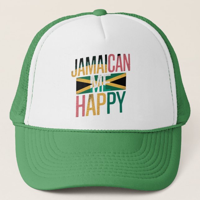 Jamaican Me Happy – Fun Jamaica Island Vibes Trucker Hat (Front)