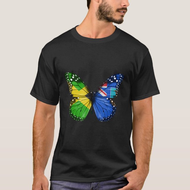 Jamaican Montserratian Flag Butterfly T-Shirt (Front)