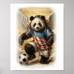 Jamaican Panda playing Soccer in the Sky on a Poster