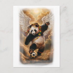 Jamaican Panda playing Soccer on a Holiday Postcard