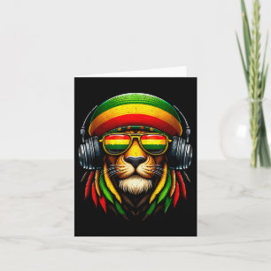 Jamaican Pride Rasta Reggae Lion With Music Headph Card