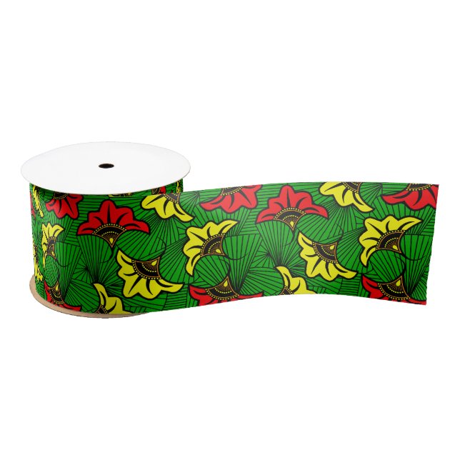 Jamaican Rasta African Biloba Flower Pattern Satin Ribbon (Spool)