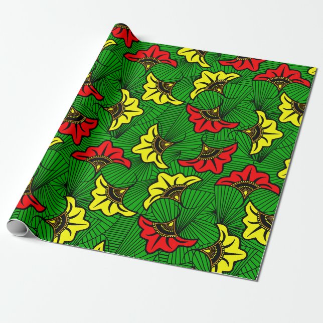 Jamaican Rasta Colours Caribbean Wedding Wrapping Paper (Unrolled)