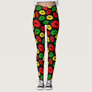 Jamaican Rasta Colours One Love Lips Patterned Leggings