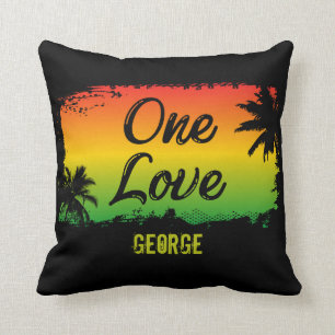 Jamaican Rasta Flag Coloured One Love Tropical Cushion