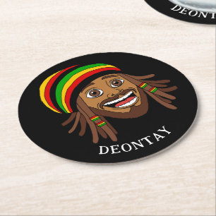 Jamaican Rasta Man Custom Text Round Paper Coaster