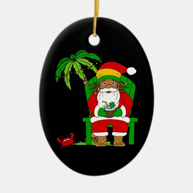 Jamaican Rasta Santa Claus Christmas Ceramic Tree Decoration (Front)