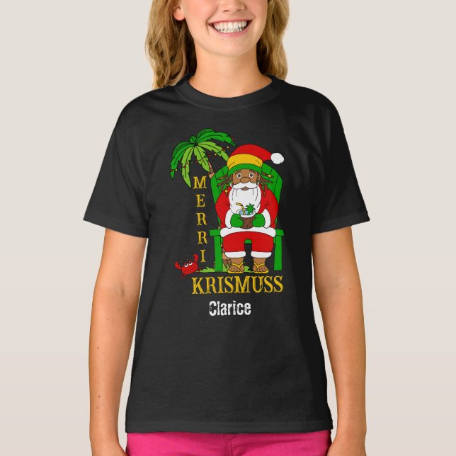 Jamaican Rasta Santa Claus Christmas Holiday T-Shirt (Front)