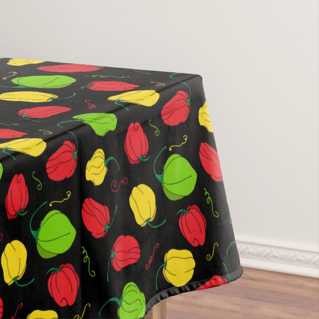 Jamaican Restaurant Scotch Bonnet Chillies Black Tablecloth (In Situ)