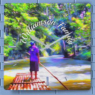 Jamaican River Raft Ride J001 Square Wall Clock