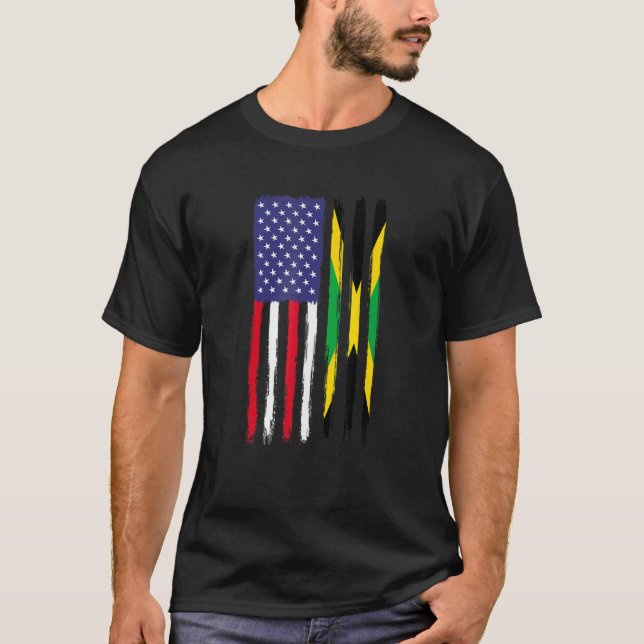 Jamaican Roots Half American Flag Patriotic Jamaic T-Shirt (Front)