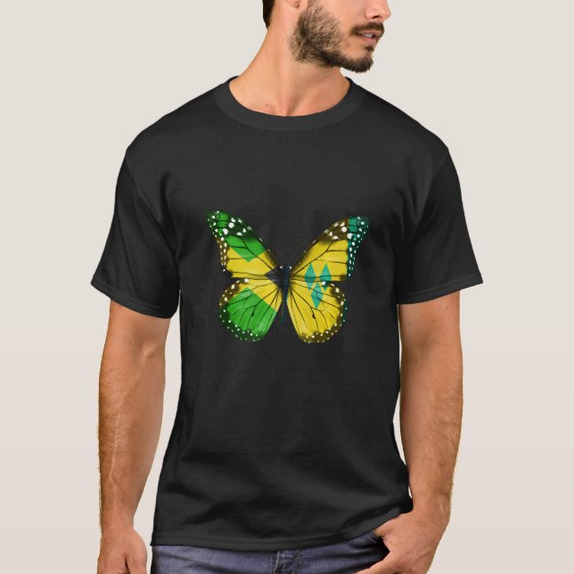 Jamaican Saint Vincentian Flag Butterfly   T-Shirt (Front)