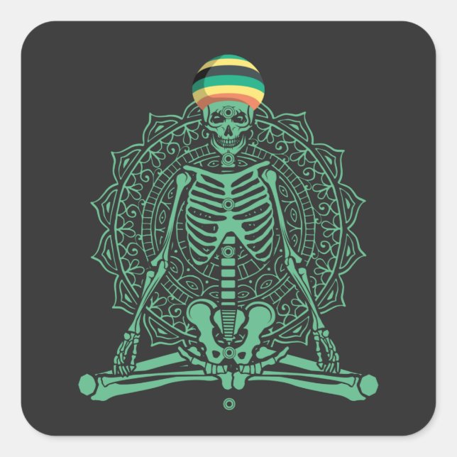 Jamaican Skeleton Meditation Yoga Halloween Yoga  Square Sticker (Front)