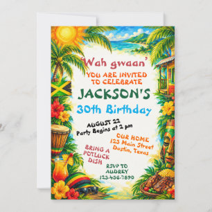 Jamaican Theme Tropical Reggae Birthday Invitation