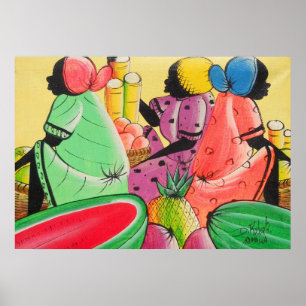 Jamaican Women in Fruit Market D Roberts Canvas Pr Poster