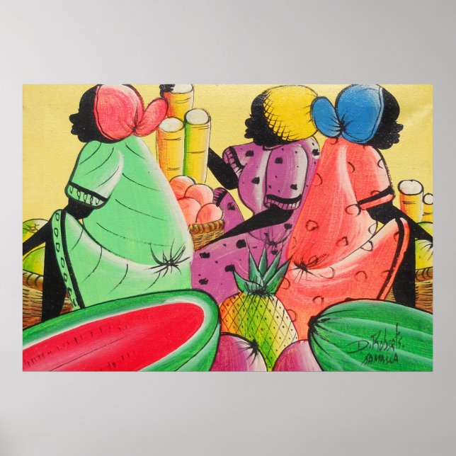 Jamaican Women in Fruit Market D Roberts Canvas Pr Poster (Front)