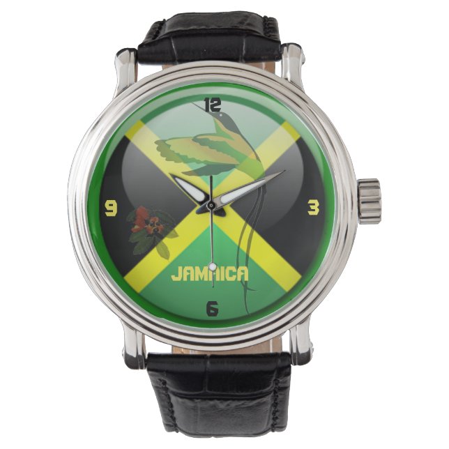 Jamaicn Jewels Black Vintage Leather Strap Watch (Front)