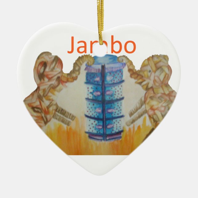 Jambo Jumbo African Kids Elephants Art Print Ceramic Tree Decoration (Front)