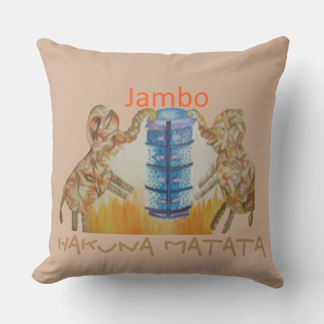 Jambo Jumbo African Kids Elephants Art Print Cushion (Front)